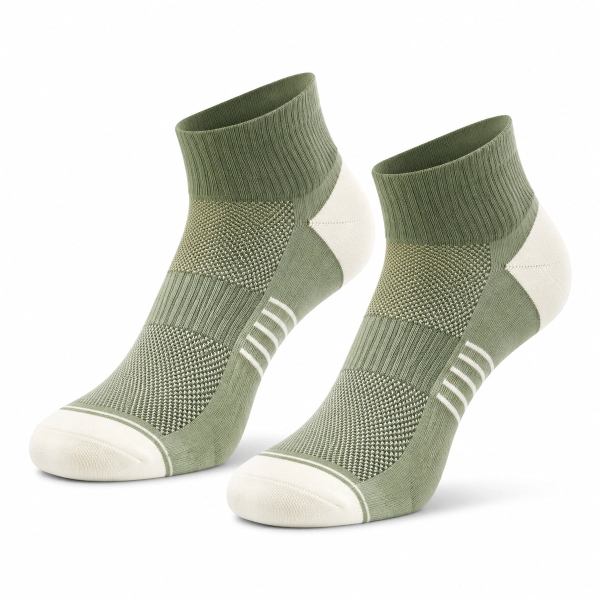 Chaussettes de sport 39-42 en textile vert kaki et blanc à tige courte respirante