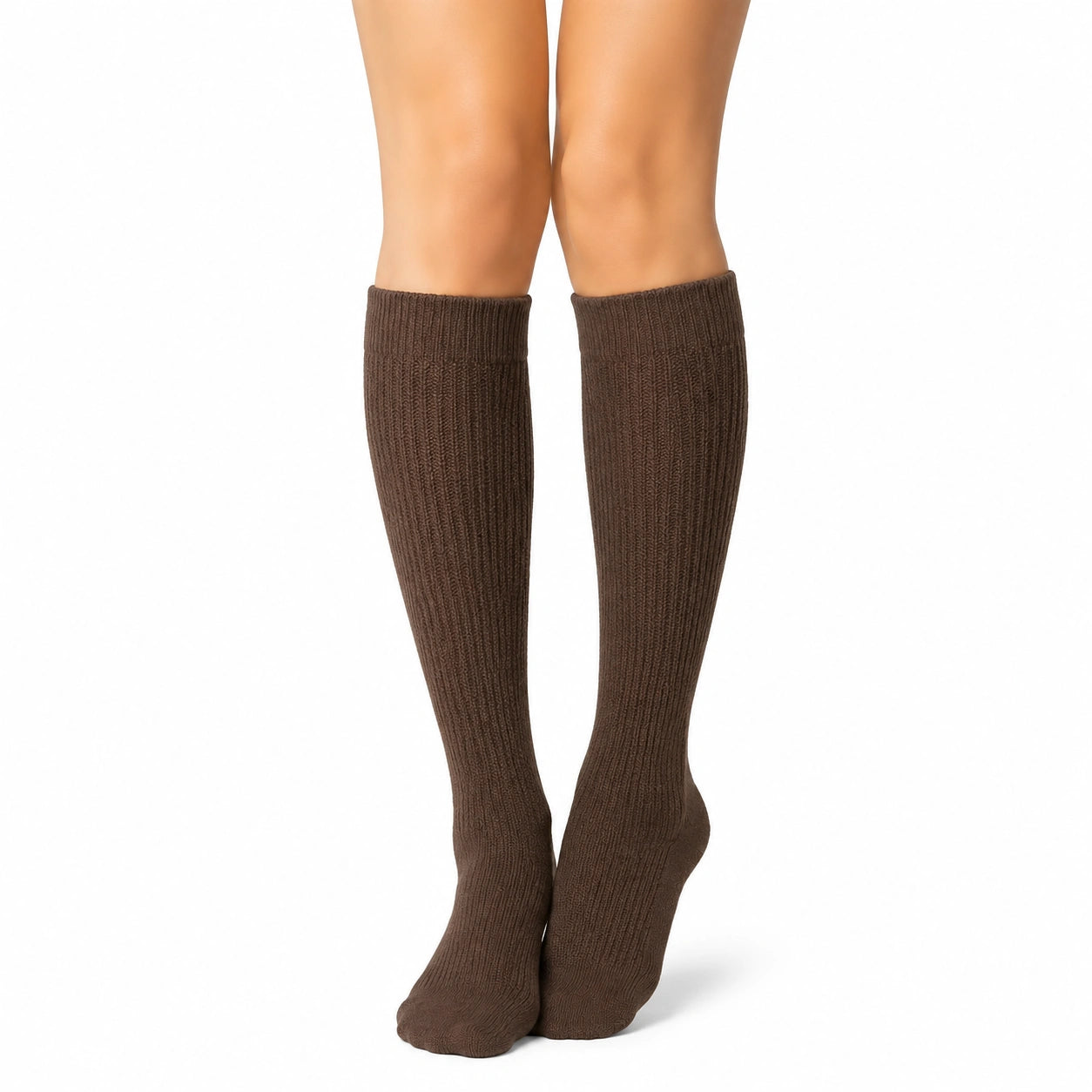 Chaussettes hautes 35-38 marron en maille côtelée style classique