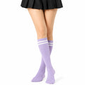Chaussettes hautes 35-38 en maille lilas à rayures blanches style sportif