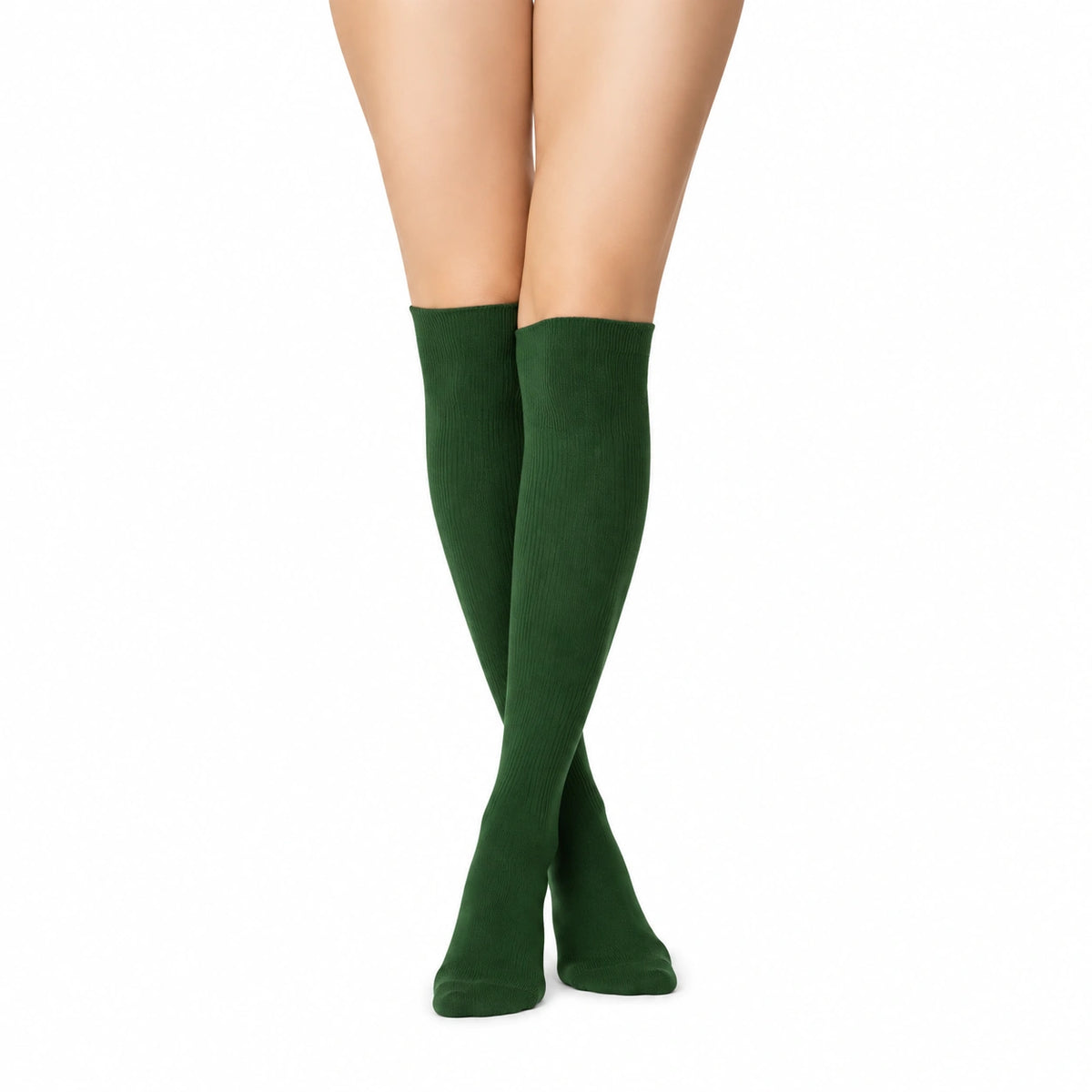 Chaussettes hautes 35-38 en maille verte côtelée - style uni