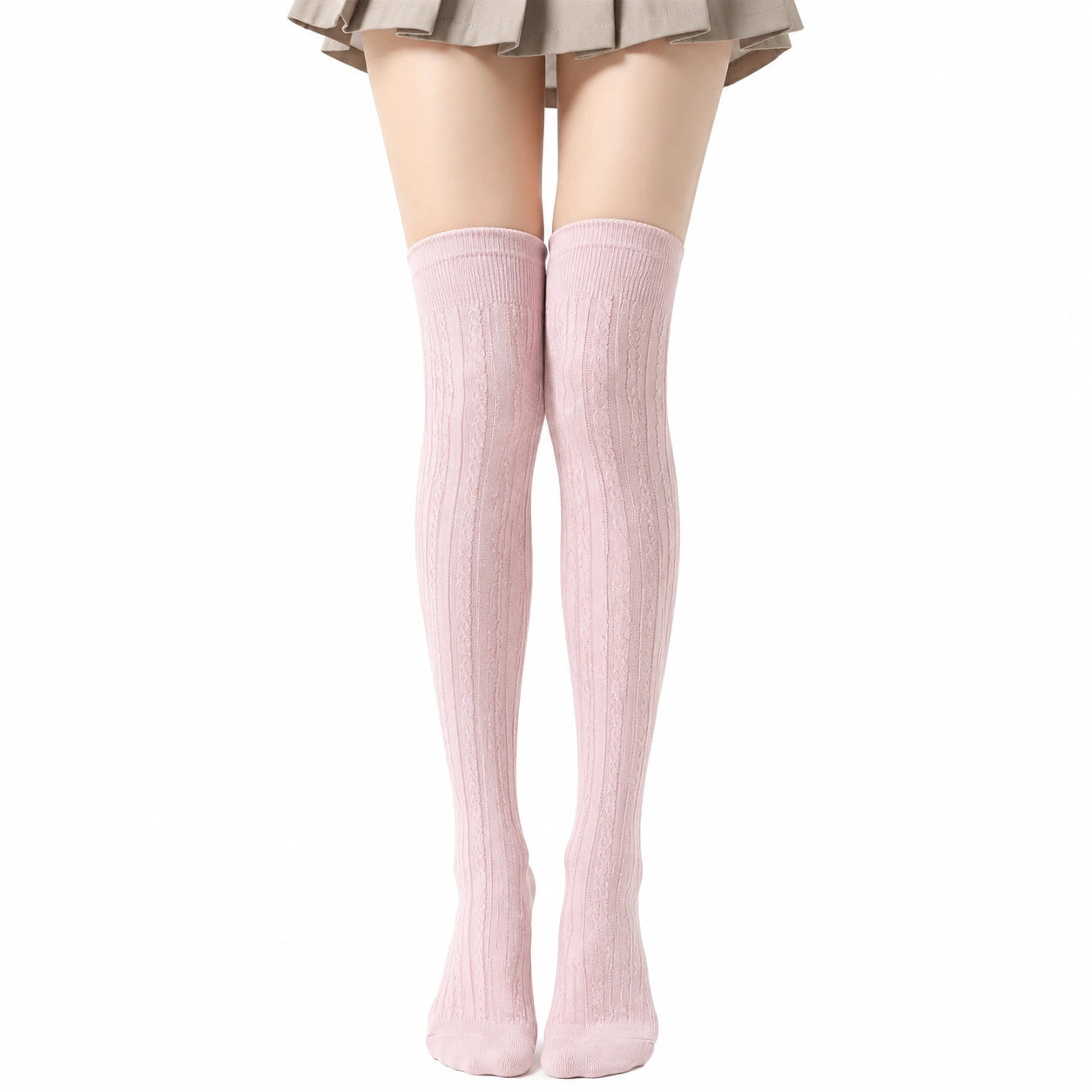 Chaussettes hautes 39-42 en maille rose à torsades style classique