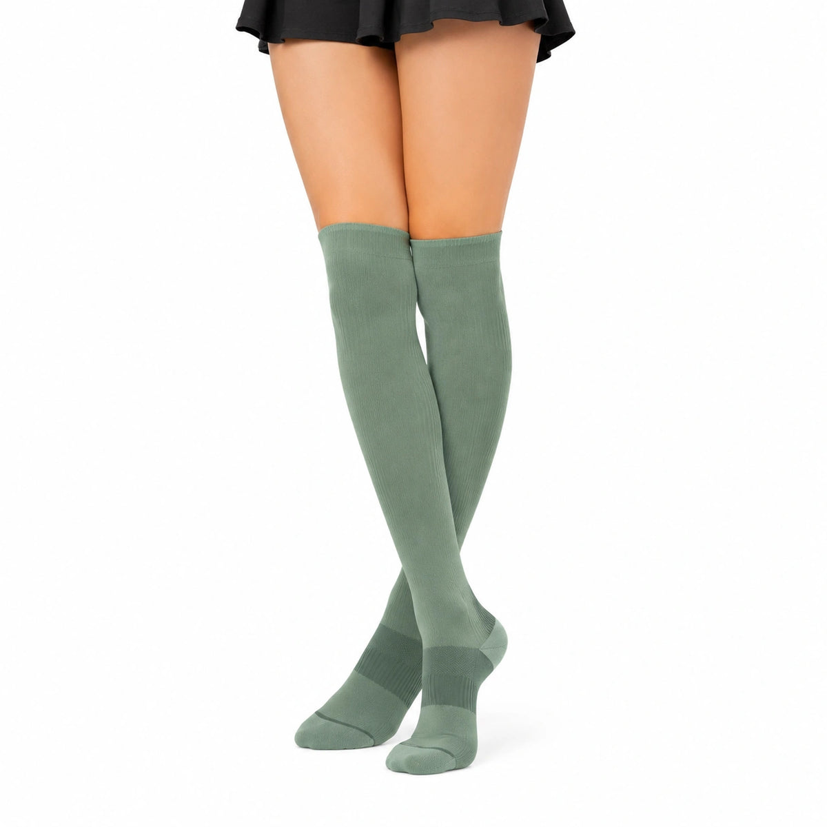 Chaussettes hautes femme 35-38 en maille vert sauge style uni