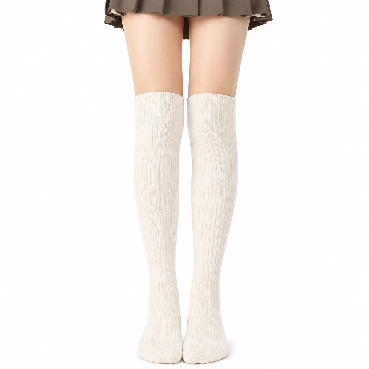 Chaussettes hautes 39-42 en maille blanc cassé côtelée style classique