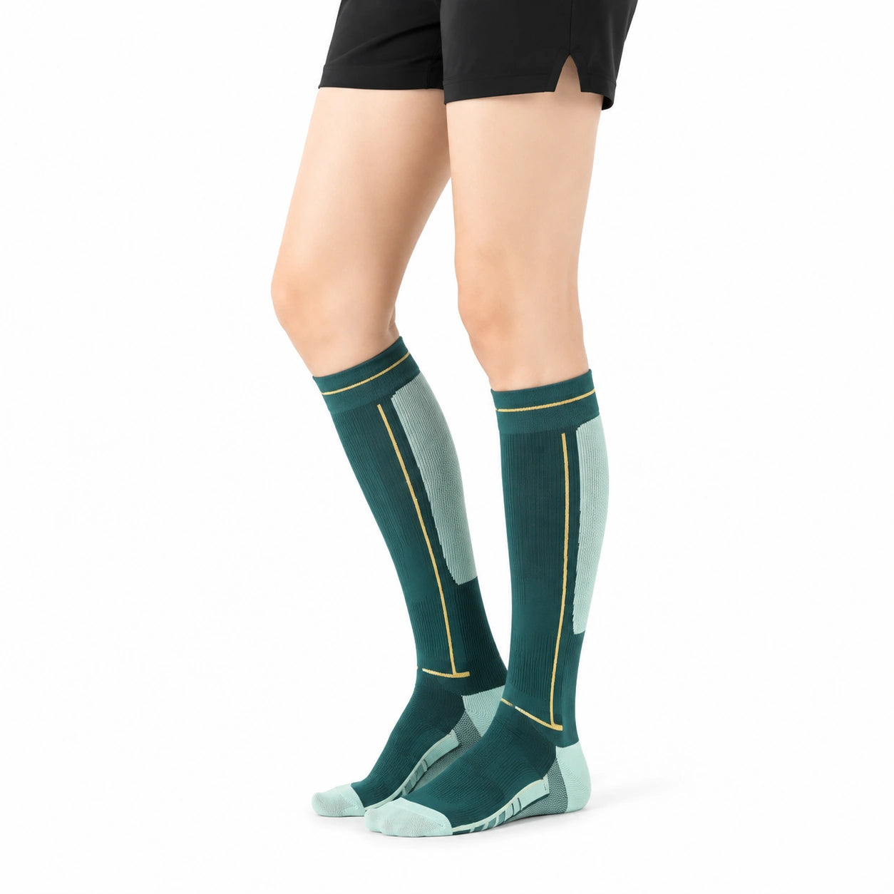 Chaussettes de sport hautes 35-38 en maille extensible vert foncé pour entraînement avec maintien ciblé