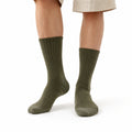 Chaussettes mi-mollet taille 39-42 en maille vert olive côtelées pour usage quotidien