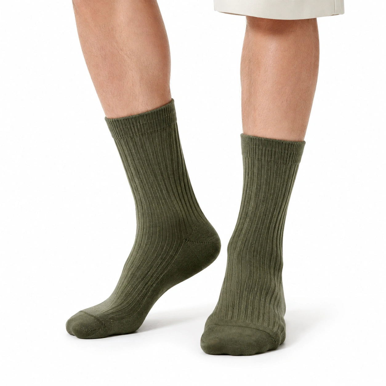 Chaussettes mi-mollet 39-42 en maille côtelée kaki pour homme style classique