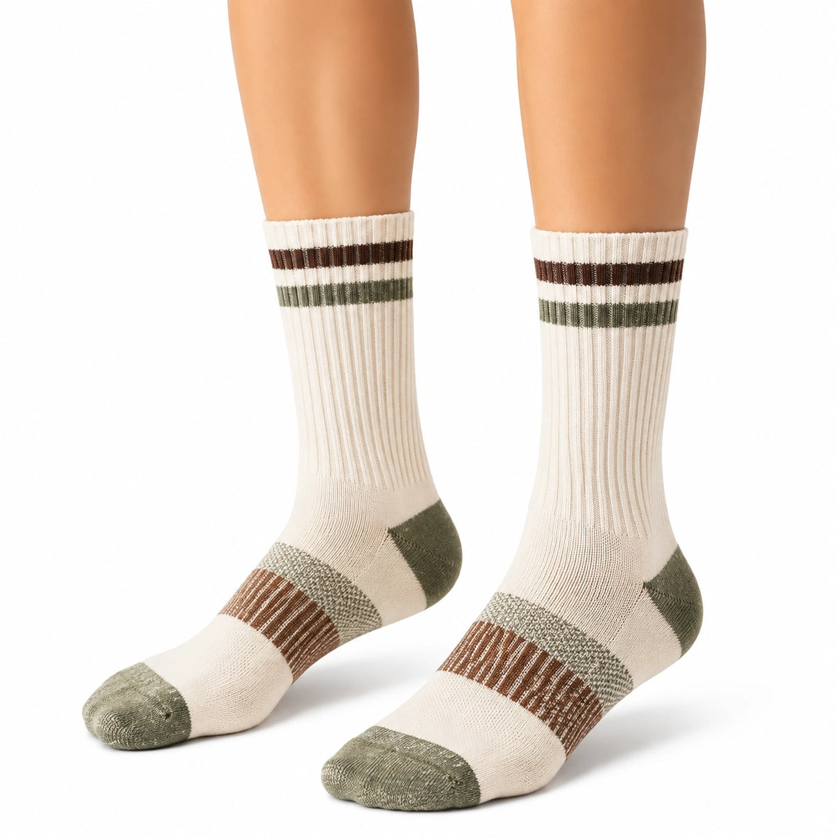 Chaussettes mi-mollet 35-38 en maille écrue à rayures style sport