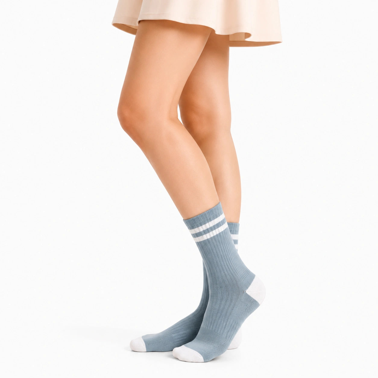 Chaussettes mi-mollet 43-46 bleu gris textile côtelé style sport
