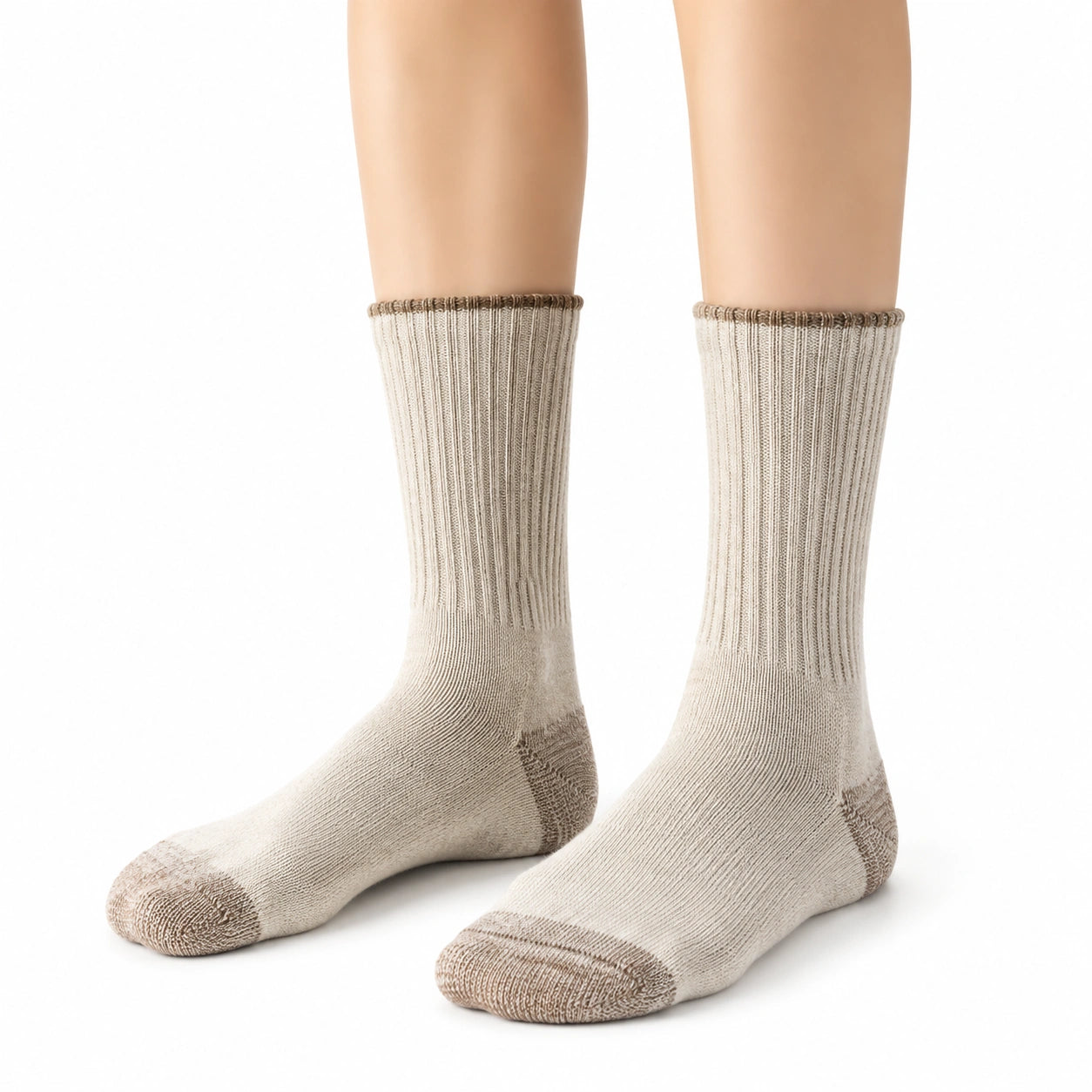 Chaussettes mi-mollet 43-46 en textile tricoté beige à côtes pour usage quotidien