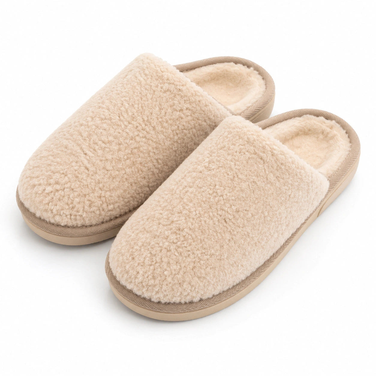 Chaussons 40/41 en textile beige à enfiler intérieur doublé effet bouclette