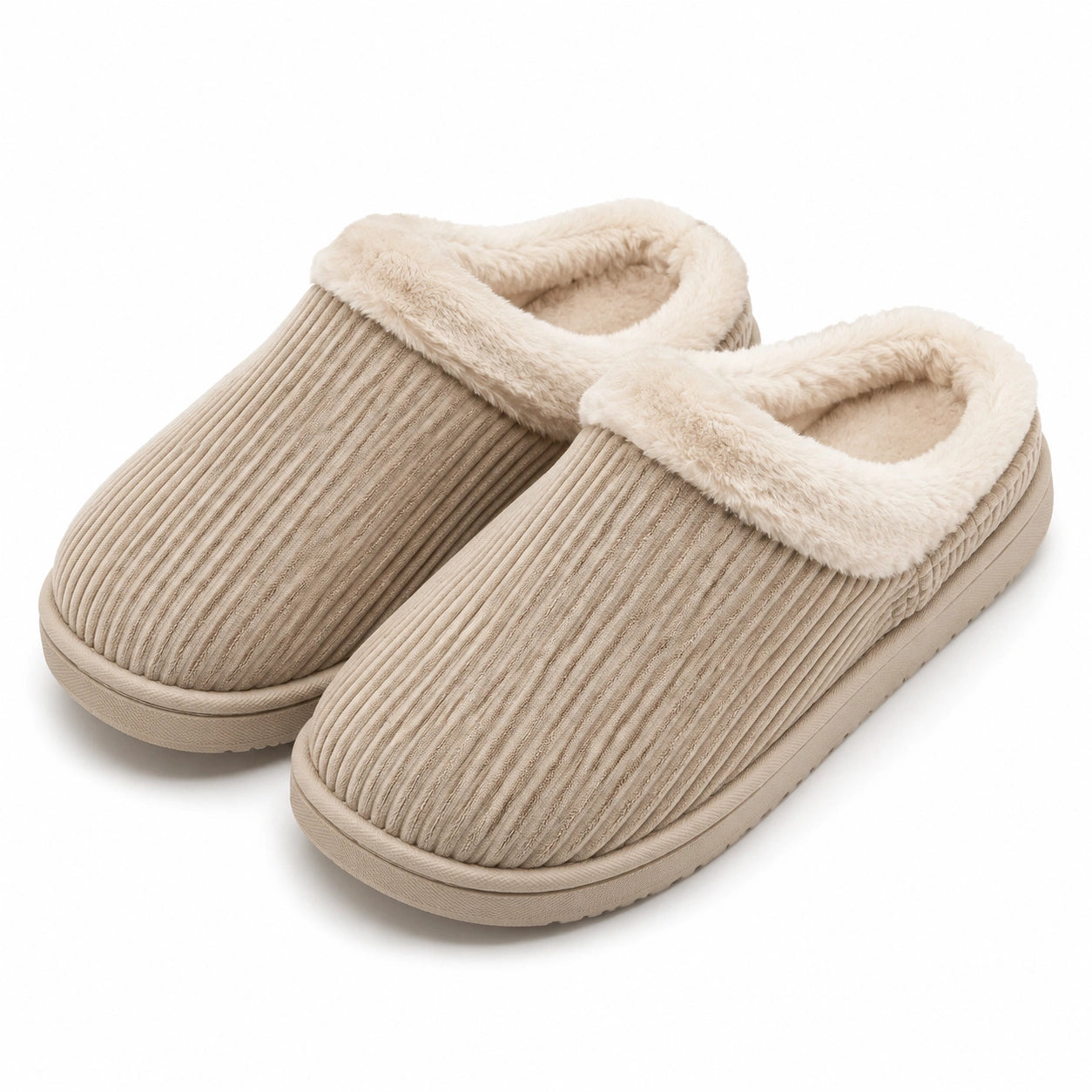 Chaussons 38/39 en textile côtelé beige à doublure douce pour intérieur