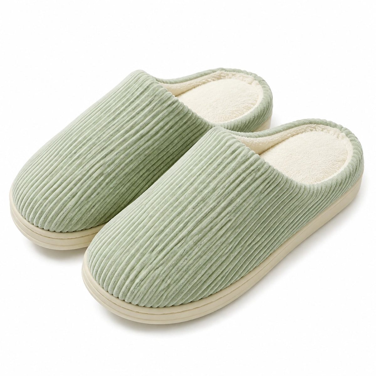 Chaussons d'intérieur 38/39 en textile côtelé vert sauge - doublure douce pour la maison