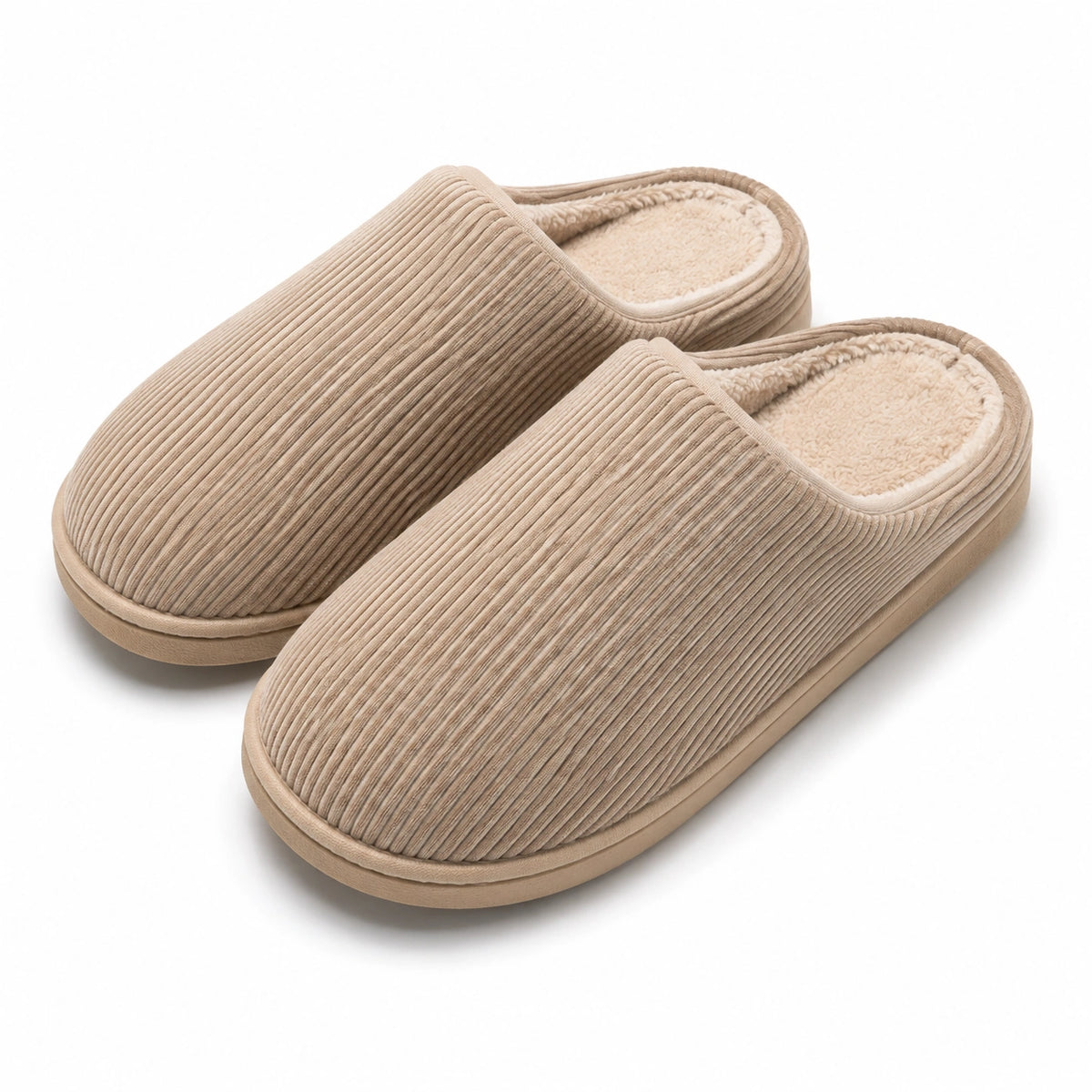 Chaussons 42/43 beige en textile côtelé doublé style mule d'intérieur