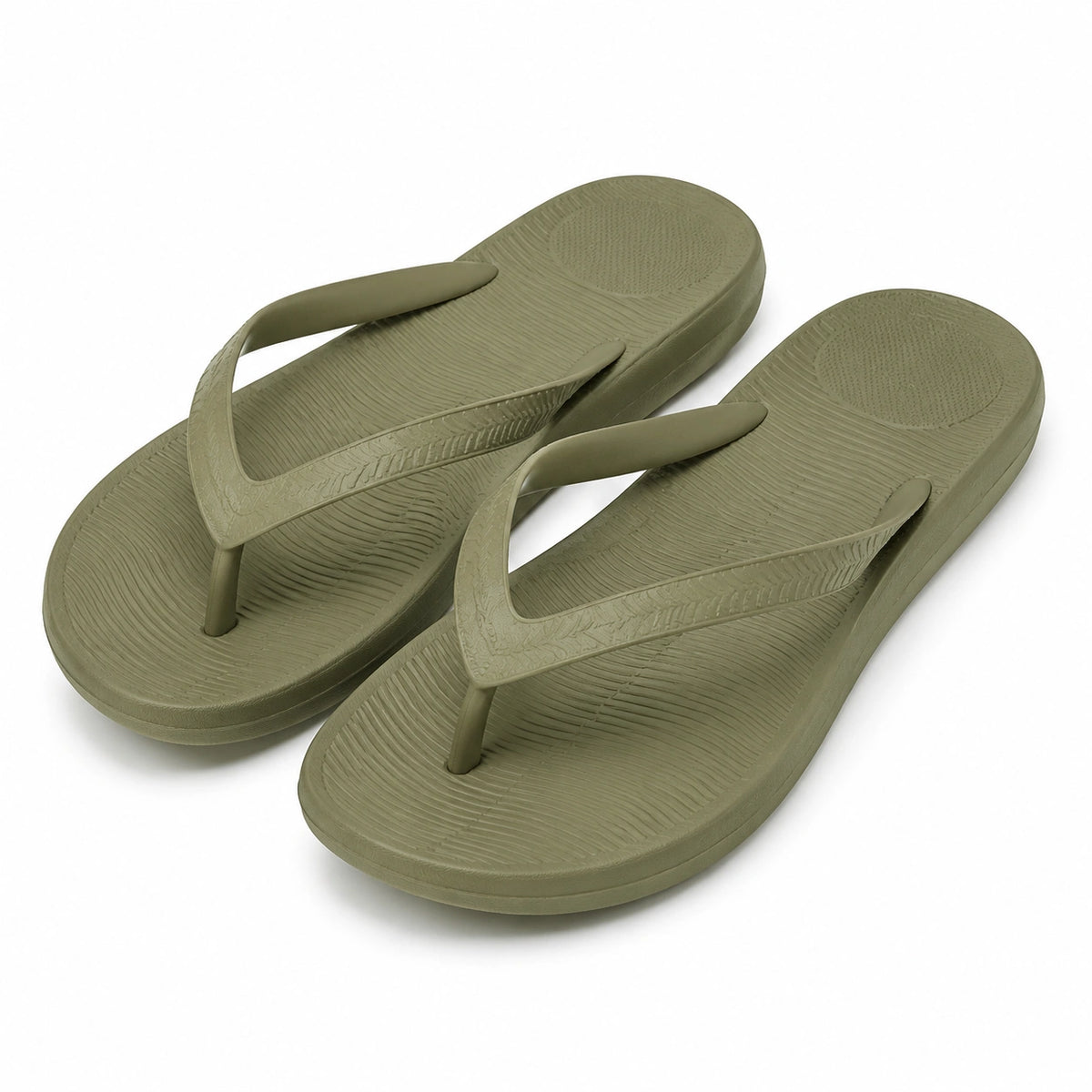 Tongs 38/39 en matière synthétique vert kaki à semelle texturée pour plage