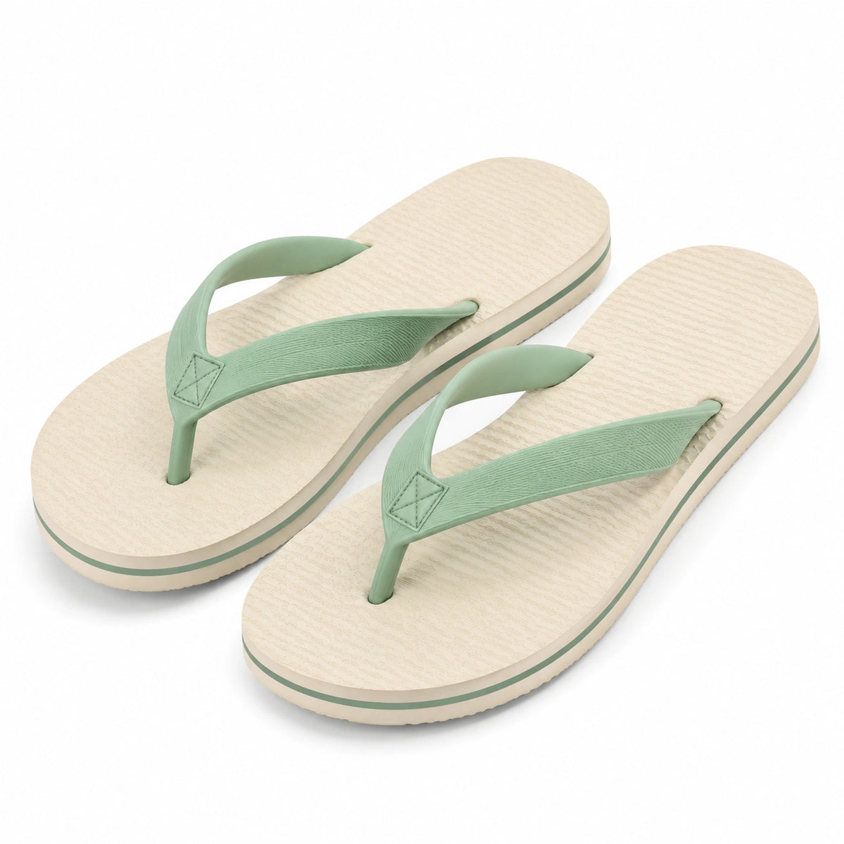 Tongs 42/43 en matière synthétique beige et vert - semelle texturée pour plage