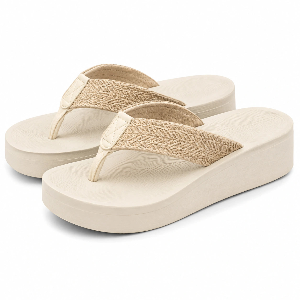 Tongs plateforme 40/41 beige à bride textile tressée pour été